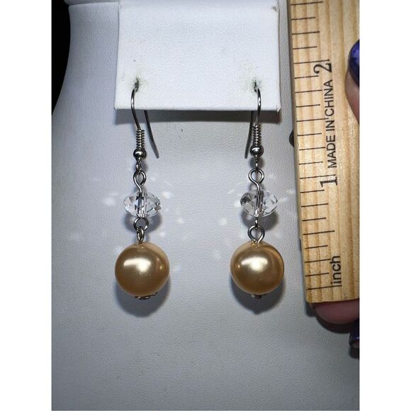 Silver Tone and Faux Pearl and crystal Earrings - Picture 3 of 6